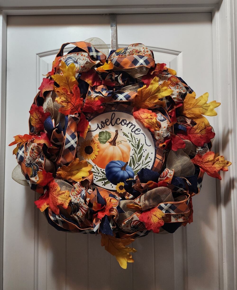 Fall Autumn Thanksgiving Grapevine Wreath Door Decor "Welcome" Pumpkins 23"